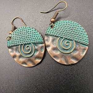 Bohemian Spiral Teal and Bronze Earrings
